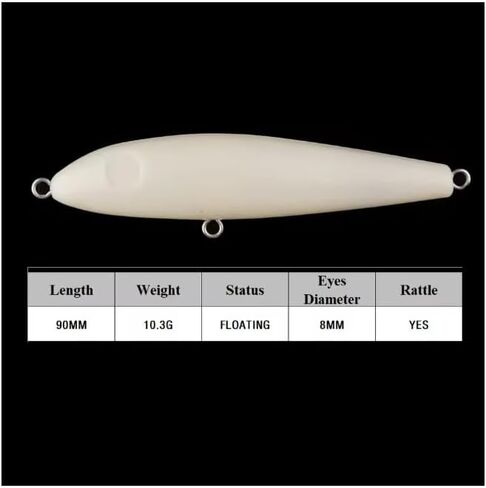 10-pcs 3.54in 0.36oz DIY Floating Rattle Pencil Fishing Lure, Unpainted Walk-The-Dog Bait Blank, Bionic Fishing Bait in Kuwait