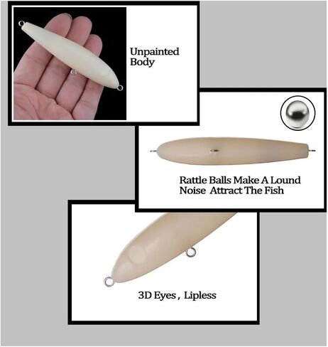 10-pcs 3.54in 0.36oz DIY Floating Rattle Pencil Fishing Lure, Unpainted Walk-The-Dog Bait Blank, Bionic Fishing Bait in Kuwait