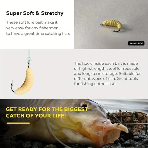Waxworms & Fake Maggots – Realistic Soft Fishing Lures for Crappie, Trout, Panfish, Bluegill & Perch – Artificial Worms for 1/64–1/80 oz Jig Heads or Floats in Saudi Arabia