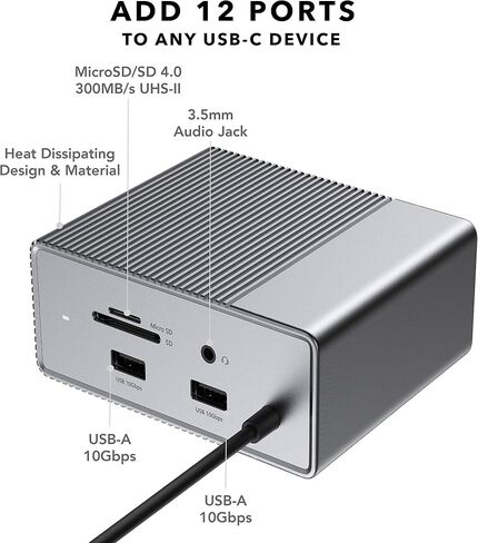 Hyper Drive USB C Docking Station, Laptop 12in1 USB-C GEN2 Dock for Mac Win, Triple Monitor 4K60Hz HDMI DP USB 3.1 PD100W in Kuwait