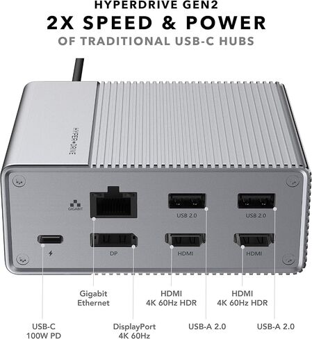 Hyper Drive USB C Docking Station, Laptop 12in1 USB-C GEN2 Dock for Mac Win, Triple Monitor 4K60Hz HDMI DP USB 3.1 PD100W in Kuwait