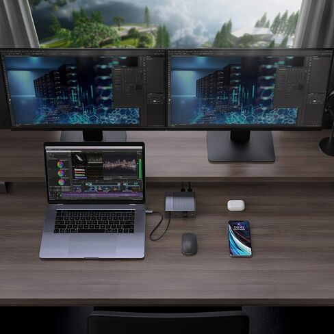 Hyper Drive USB C Docking Station, Laptop 12in1 USB-C GEN2 Dock for Mac Win, Triple Monitor 4K60Hz HDMI DP USB 3.1 PD100W in Kuwait