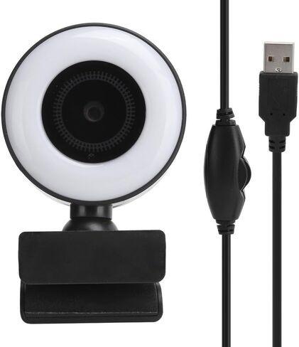 Webcam with Ring Light Plug and Play USB Web Camera Adjustable Brightness 10M Microphone for Video Conferencing, Online Teaching & Live Streaming in Kuwait
