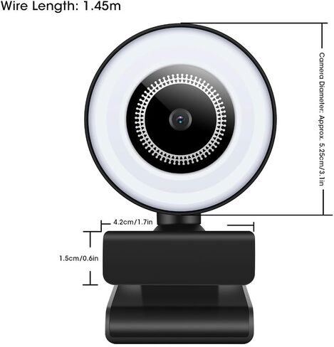 Webcam with Ring Light Plug and Play USB Web Camera Adjustable Brightness 10M Microphone for Video Conferencing, Online Teaching & Live Streaming in Kuwait