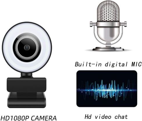 Webcam with Ring Light Plug and Play USB Web Camera Adjustable Brightness 10M Microphone for Video Conferencing, Online Teaching & Live Streaming in Kuwait