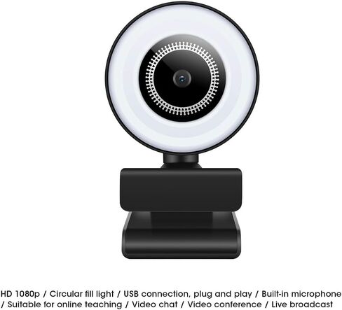 Webcam with Ring Light Plug and Play USB Web Camera Adjustable Brightness 10M Microphone for Video Conferencing, Online Teaching & Live Streaming in Kuwait