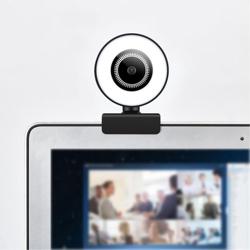 Webcam with Ring Light Plug and Play USB Web Camera Adjustable Brightness 10M Microphone for Video Conferencing, Online Teaching & Live Streaming in Kuwait