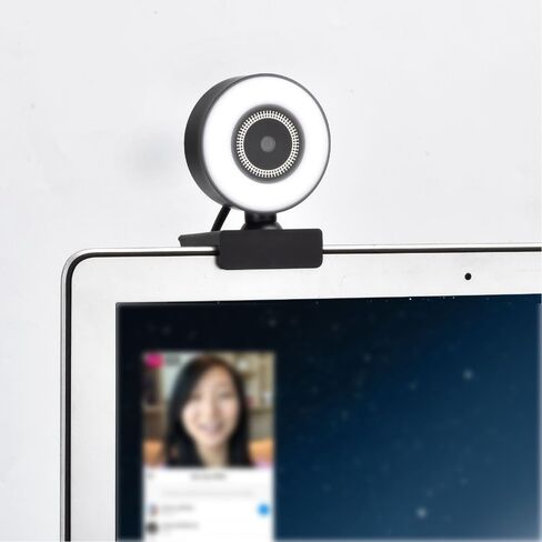 Webcam with Ring Light Plug and Play USB Web Camera Adjustable Brightness 10M Microphone for Video Conferencing, Online Teaching & Live Streaming in Kuwait