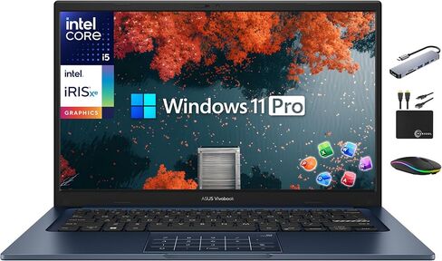 كمبيوتر محمول ASUS Vivobook للأعمال 2025-2026، Microsoft Office مدى الحياة، Copilot، شاشة 14 بوصة FHD، وحدة معالجة مركزية Intel i5 10-Core، ذاكرة وصول عشوائي 24 جيجابايت، تخزين 1 تيرابايت (512 جيجابايت SSD + 500 جيجابايت تحويلة)، MarxsolAccessory، Win 11  in Kuwait