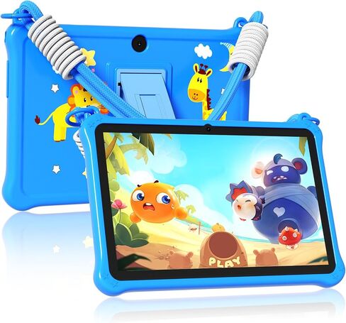 PRITOM 7 inch Kids Tablet with Lanyard, 32GB Toddler Tablet Android 13 with WiFi, Dual Camera, Education, Games, Kids Software Pre-Installed, Parental Control, Blue in Saudi Arabia