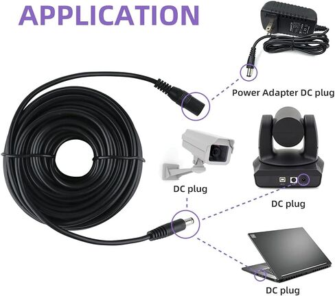 Power Extension Cable 100ft 5.5mm x 2.1mm 12 Volt Male to Female Plug Cord for CCTV IP Security Cameras DVRs and More Devices Black… in Kuwait