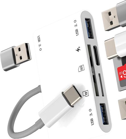 SD Card Reader USB C (6in1) OTG USB Adapter for iPhone 16 15 Pro Max Micro SD Card Reader for iPad MacBook Type C Charger Compatible with Samsung S25 TF Memory Digital Camera Android in Kuwait