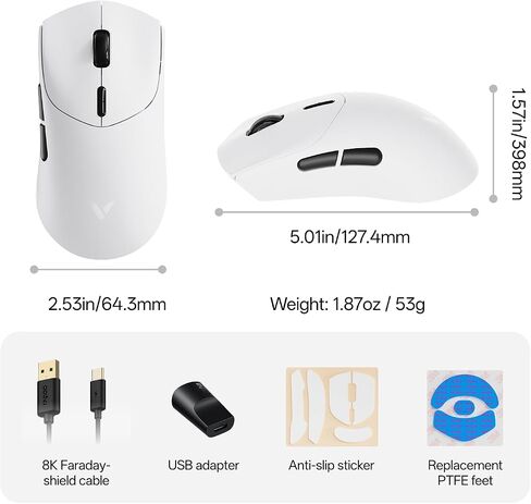 Rapoo VT7 MAX Wireless Gaming Mouse, True 8K Wireless Polling Rate, 53g Lightweight, Up to 750 Hr Battery, Nordic nRF54L15 MCU, 120-Million Optical Switch, 10 Programmable Buttons, Macro Enabled in Kuwait