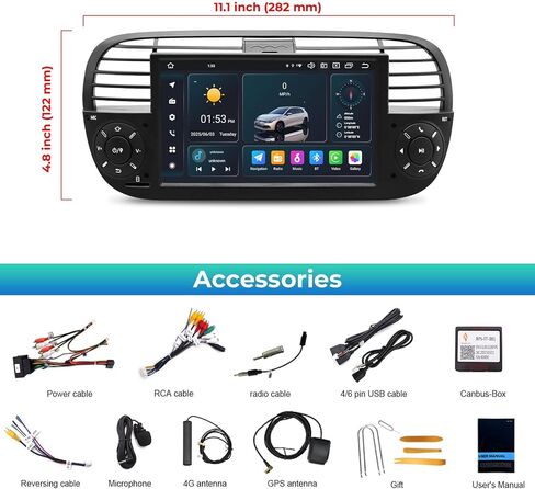 Car Radio for Fiat 500 2007-2015 with 7 inch QLED IPS Touchscreen, Android 14 Car Stereo Support Wireless Android Auto & Carplay 4G LTE/WiFi Network Bluetooth SWC GPS Navi 4GB RAM + 64GB ROM (Black) in Kuwait
