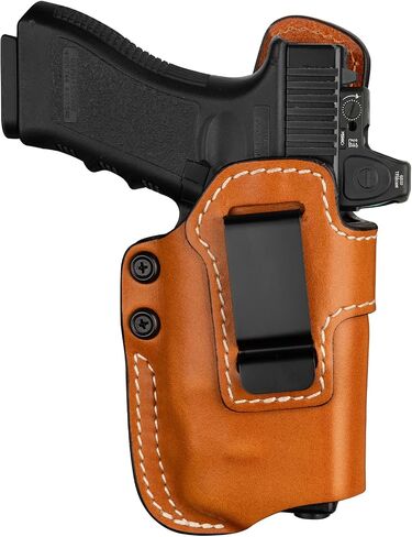 IWB Leather Holster for G17/G19 Gen 3 4 5 6 & G23/G32 Gen 3 4 & G19X/G44/G45 with TLR-7 HL-X & TLR-8 HL-X/TLR-8 G HL-X, Optic-Ready, Inside Waistband Carry, 1.75 Inch Steel Belt Clip, Brown, Right in Kuwait