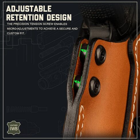 IWB Leather Holster for G17/G19 Gen 3 4 5 6 & G23/G32 Gen 3 4 & G19X/G44/G45 with TLR-7 HL-X & TLR-8 HL-X/TLR-8 G HL-X, Optic-Ready, Inside Waistband Carry, 1.75 Inch Steel Belt Clip, Brown, Right in Kuwait