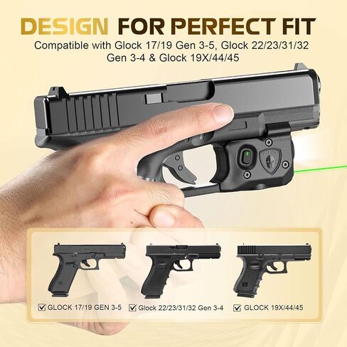 WARRIORLAND Pistol Light Laser & Holster Fit for Glock 17/19 Gen 3-5 & G22/23/31/32 Gen 3-4 & G19X/44/45, Compact 150-Lumen Trigger Tactical Light with Green Laser White LED & IWB Holster in Kuwait