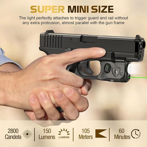 WARRIORLAND Pistol Light Laser & Holster Fit for Glock 17/19 Gen 3-5 & G22/23/31/32 Gen 3-4 & G19X/44/45, Compact 150-Lumen Trigger Tactical Light with Green Laser White LED & IWB Holster in Kuwait