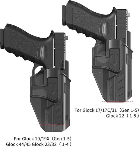Level 2 OWB Paddle Holster, Auto Lock Quick Release Polymer Holster, Adjustable Retention & 0-60° Cant for Glock17 19 22 23 19X 31 32 44 45 Gen 1-5 in Kuwait