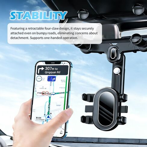 360° Rotation Rear View Mirror Phone Holder,Retractable Car Phone Holder Rear View Mirror Mount for 4.0-7.0" Phones,Unobstructed Rearview Mirrors Phones Holders for Cars,Trucks,SUVs in Kuwait