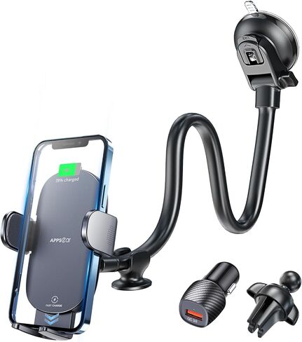 APPS2Car Wireless Car Charger 15W Fast Charging Car Phone Holder Charger Wireless Car Charger Mount for Dashboard Windshield Air Vent Compatible with iPhone 15 Pro Max Plus 14 13 12 Samsung LG & More in Kuwait
