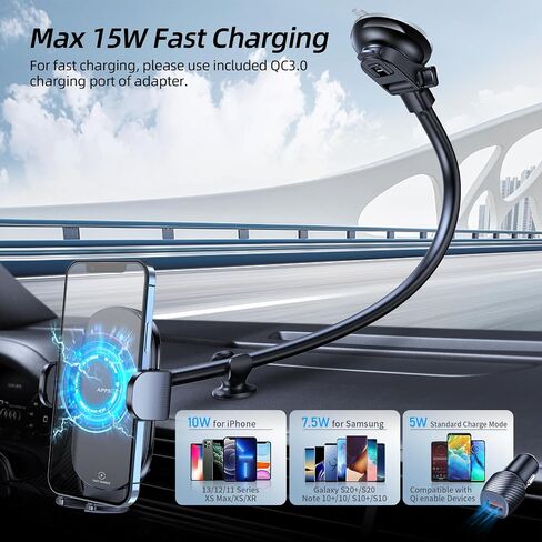 APPS2Car Wireless Car Charger 15W Fast Charging Car Phone Holder Charger Wireless Car Charger Mount for Dashboard Windshield Air Vent Compatible with iPhone 15 Pro Max Plus 14 13 12 Samsung LG & More in Kuwait