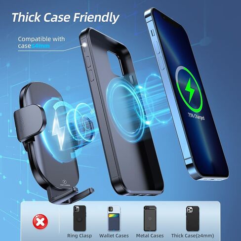APPS2Car Wireless Car Charger 15W Fast Charging Car Phone Holder Charger Wireless Car Charger Mount for Dashboard Windshield Air Vent Compatible with iPhone 15 Pro Max Plus 14 13 12 Samsung LG & More in Kuwait