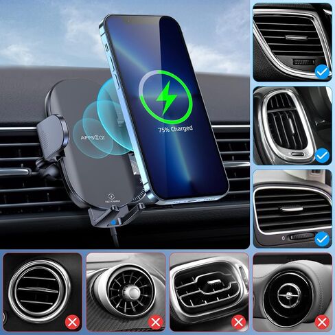APPS2Car Wireless Car Charger 15W Fast Charging Car Phone Holder Charger Wireless Car Charger Mount for Dashboard Windshield Air Vent Compatible with iPhone 15 Pro Max Plus 14 13 12 Samsung LG & More in Kuwait