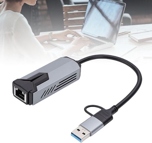5Gbps USB C and USB A to Ethernet Adapter, Type C to RJ45 Network Converter with Aluminum Alloy Casing, High Speed Plug and Play for Laptop, Tablet, and in Kuwait