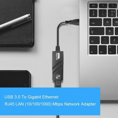 USB 3.0 to Gigabit Ethernet Adapter, Black, RJ45 LAN for Laptop, Desktop, Android TV Box, 10/100/1000 Mbps in Saudi Arabia