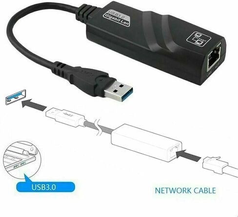 USB 3.0 to Gigabit Ethernet Adapter, Black, RJ45 LAN for Laptop, Desktop, Android TV Box, 10/100/1000 Mbps in Saudi Arabia