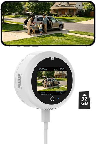 5MP 3K Window Camera with 32GB SD Card & Smart Screen, 2.4GHz & 5GHz WiFi Indoor Cameras for Home Security, 20° Adjustable Angle Mount, Color Night Vision, Human Motion Detection, No Subscription in Kuwait