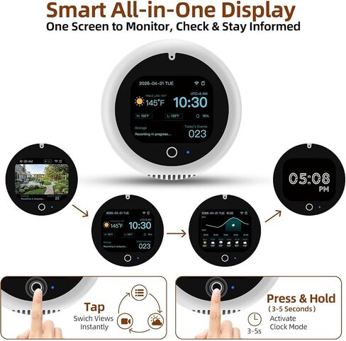 5MP 3K Window Camera with 32GB SD Card & Smart Screen, 2.4GHz & 5GHz WiFi Indoor Cameras for Home Security, 20° Adjustable Angle Mount, Color Night Vision, Human Motion Detection, No Subscription in Kuwait