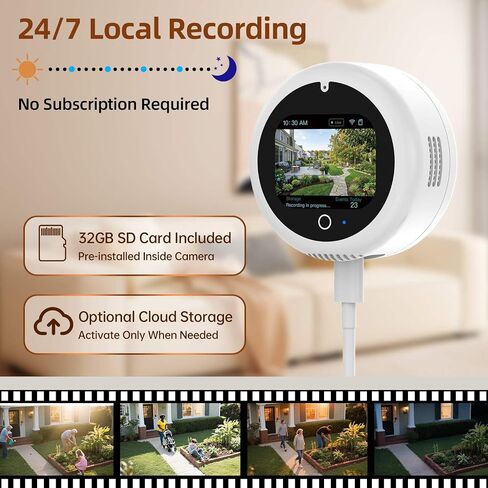 5MP 3K Window Camera with 32GB SD Card & Smart Screen, 2.4GHz & 5GHz WiFi Indoor Cameras for Home Security, 20° Adjustable Angle Mount, Color Night Vision, Human Motion Detection, No Subscription in Kuwait