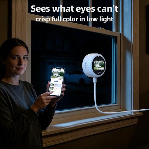 5MP 3K Window Camera with 32GB SD Card & Smart Screen, 2.4GHz & 5GHz WiFi Indoor Cameras for Home Security, 20° Adjustable Angle Mount, Color Night Vision, Human Motion Detection, No Subscription in Kuwait