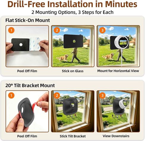 5MP 3K Window Camera with 32GB SD Card & Smart Screen, 2.4GHz & 5GHz WiFi Indoor Cameras for Home Security, 20° Adjustable Angle Mount, Color Night Vision, Human Motion Detection, No Subscription in Kuwait