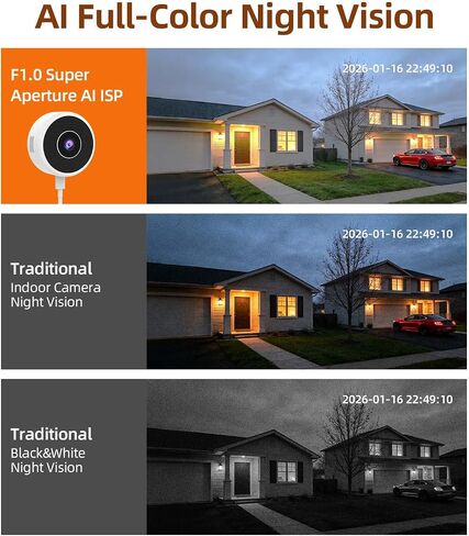 5MP 3K Window Camera with 32GB SD Card & Smart Screen, 2.4GHz & 5GHz WiFi Indoor Cameras for Home Security, 20° Adjustable Angle Mount, Color Night Vision, Human Motion Detection, No Subscription in Kuwait
