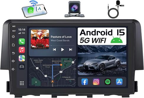Android 15 Car Radio for Honda Civic 2016-2021: 9" 1280 * 800 HD Touchscreen Stereo with Wireless Carplay Android Auto 5G WiFi GPS Bluetooth FM DSP SWC 1080P Backup Camera in Kuwait
