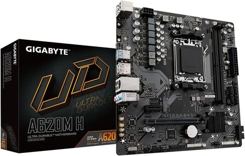 Gigabyte A620M H Motherboard - Supports AMD Ryzen 8000 CPUs, 5+2+2 Phases Digital VRM, up to 7200MHz DDR5 (OC), 1xPCIe 4.0 M.2, GbE LAN, USB 3.2 Gen 1 in Kuwait
