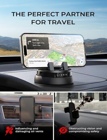 LISEN 360 Dashboard Cell Phone Holder, for iPhone 17 Phone Holder,Dashboard Car Phone Holder Fit for iPhone 16 Pro Max Plus/15/14/13/12/11,Samsung S24/23, All Smartphones, Black in Saudi Arabia