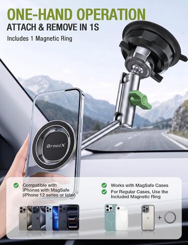 Broodx Magnetic Car Phone Holder, Windshield/Dash Metal Suction Cup Mount in Kuwait
