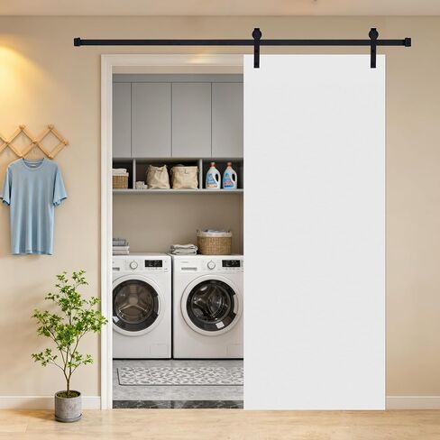 18Double Flat Panel 14 in. x 84 in.White Barn Sliding Door with Hardware kit in Kuwait