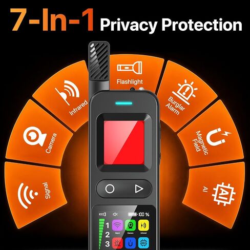 7-in-1 Hidden Camera Detector, Spy Camera Finder, Magnetic GPS Tracker Detector, Anti-Theft Alarm with Built-in Flashlight, Rechargeable Privacy Protection Device for Hotel, Car, Office Travel in Kuwait