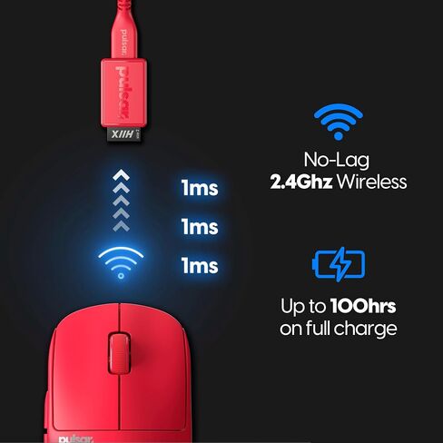 Pulsar Gaming Gears X2H Wireless Gaming Mouse, Limited Color Edition, Ultra Lightweight 1.90 oz (54 g), Symmetrical, Optical Switch, 26000 DPI, PAW3395 Sensor (Medium, Wireless, Red) (Renewed) in Kuwait