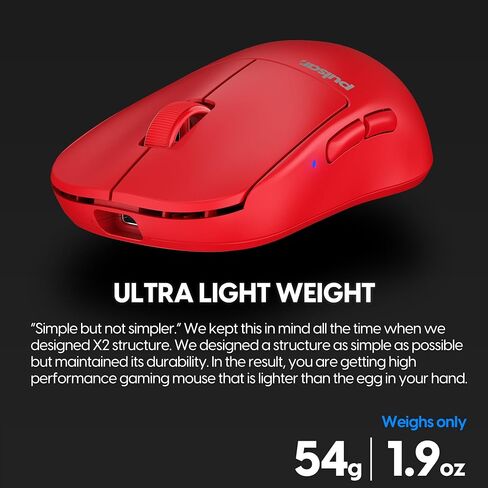 Pulsar Gaming Gears X2H Wireless Gaming Mouse, Limited Color Edition, Ultra Lightweight 1.90 oz (54 g), Symmetrical, Optical Switch, 26000 DPI, PAW3395 Sensor (Medium, Wireless, Red) (Renewed) in Kuwait