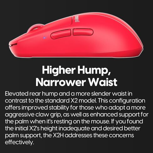 Pulsar Gaming Gears X2H Wireless Gaming Mouse, Limited Color Edition, Ultra Lightweight 1.90 oz (54 g), Symmetrical, Optical Switch, 26000 DPI, PAW3395 Sensor (Medium, Wireless, Red) (Renewed) in Kuwait