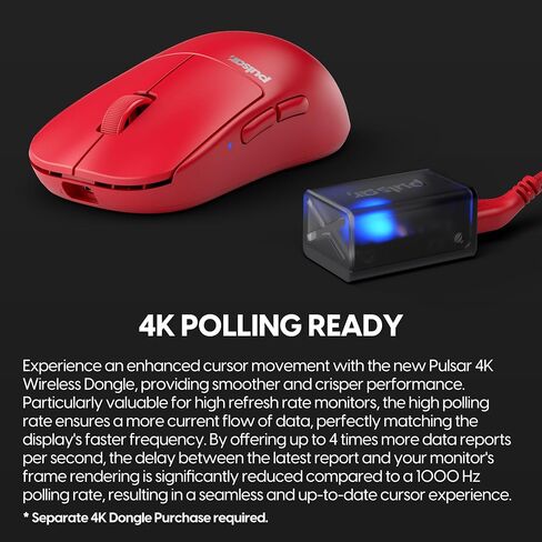Pulsar Gaming Gears X2H Wireless Gaming Mouse, Limited Color Edition, Ultra Lightweight 1.90 oz (54 g), Symmetrical, Optical Switch, 26000 DPI, PAW3395 Sensor (Medium, Wireless, Red) (Renewed) in Kuwait