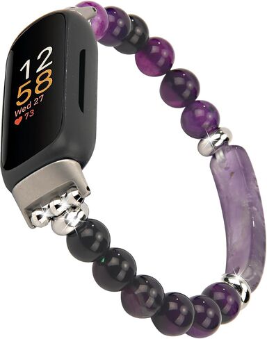 Bracelets Compatible with Fitbit Inspire 3 Bands for Women Beaded Wristband Adjustable Gemstone Replacement Straps in Kuwait
