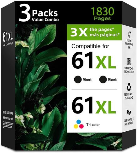 61XL 3 Pack Ink Cartridge Black Color Replacement for HP 61 XL HP61 HP61XL in Kuwait