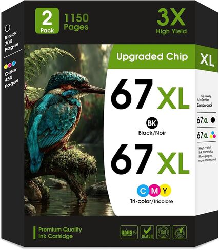 67XL Ink Cartridges Black/Color Combo Pack Replacement for HP Ink 67 in Kuwait